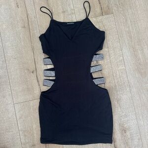 Party sexy black cut out dress with zirconias size S